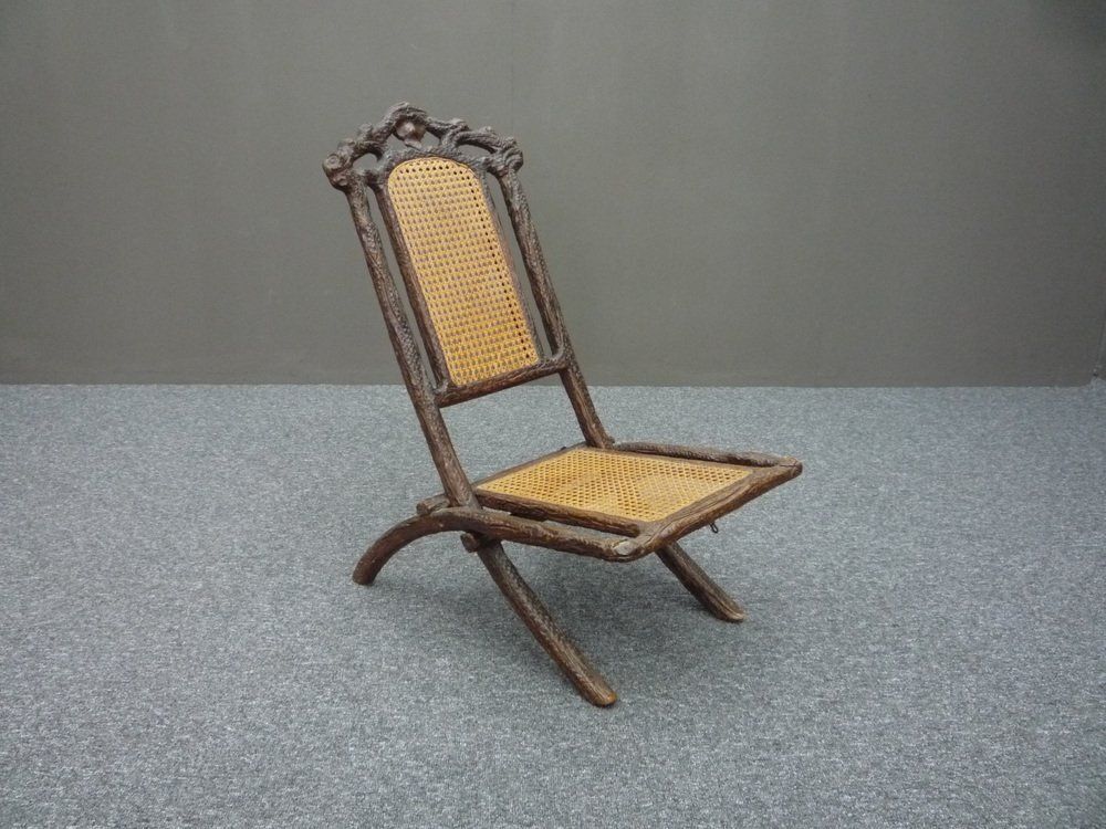 Antique And Hand Carved Folding Chair, 1900s