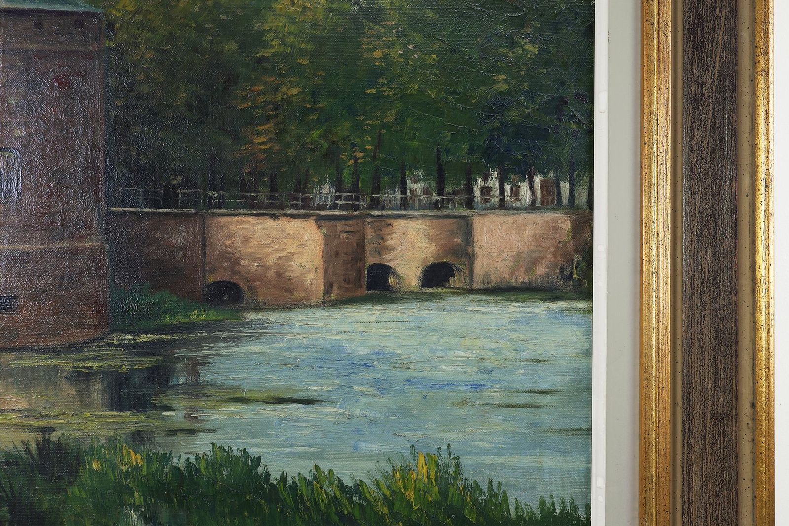Rustic Landscape Of The Smedepoort Bruges, Belgium, 1950s, Oil On Canvas, Framed photo 885.0