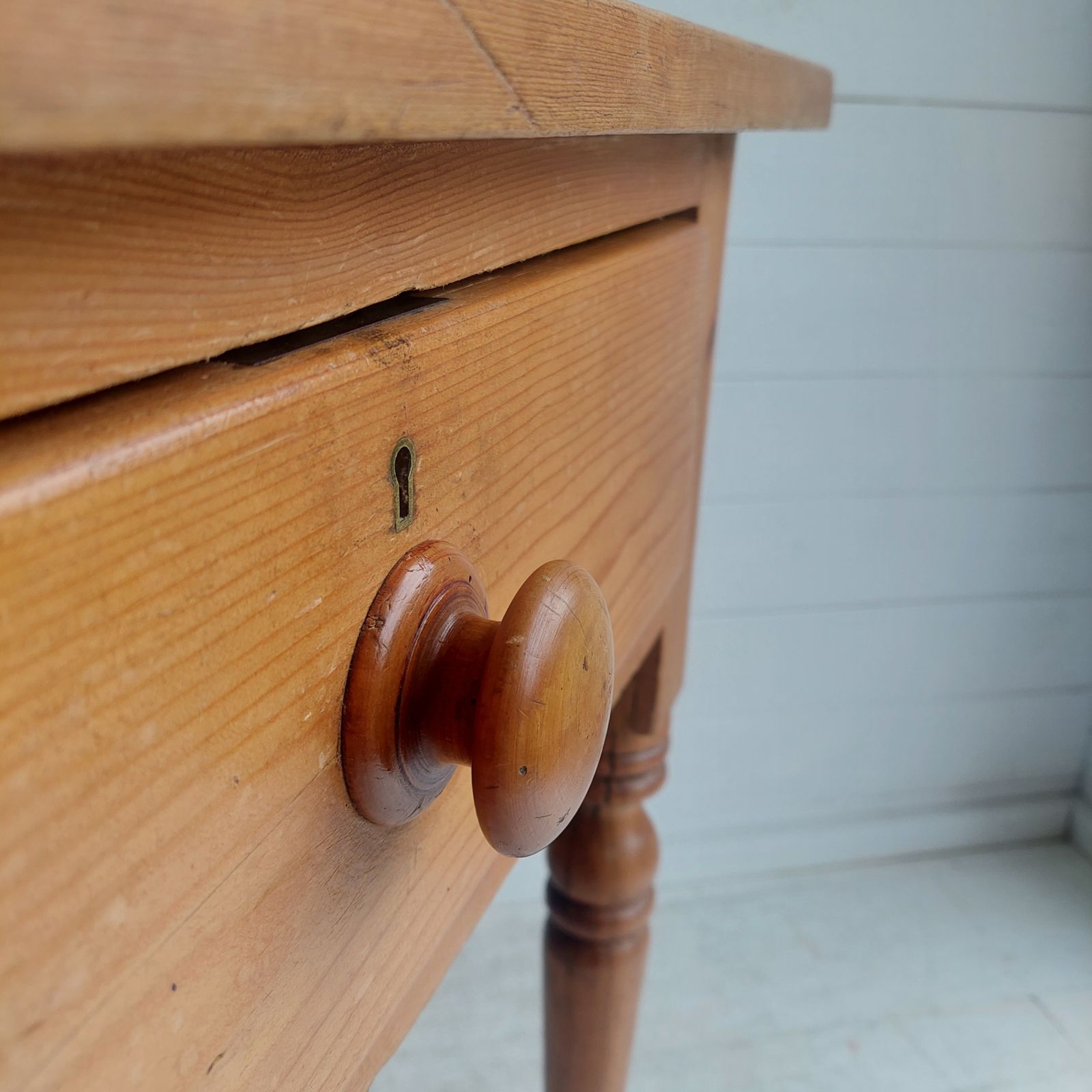 Victorian Antique Rustic Pine Side Table Small Desk Kitchen Console Table With Drawer 1900s photo Furniture