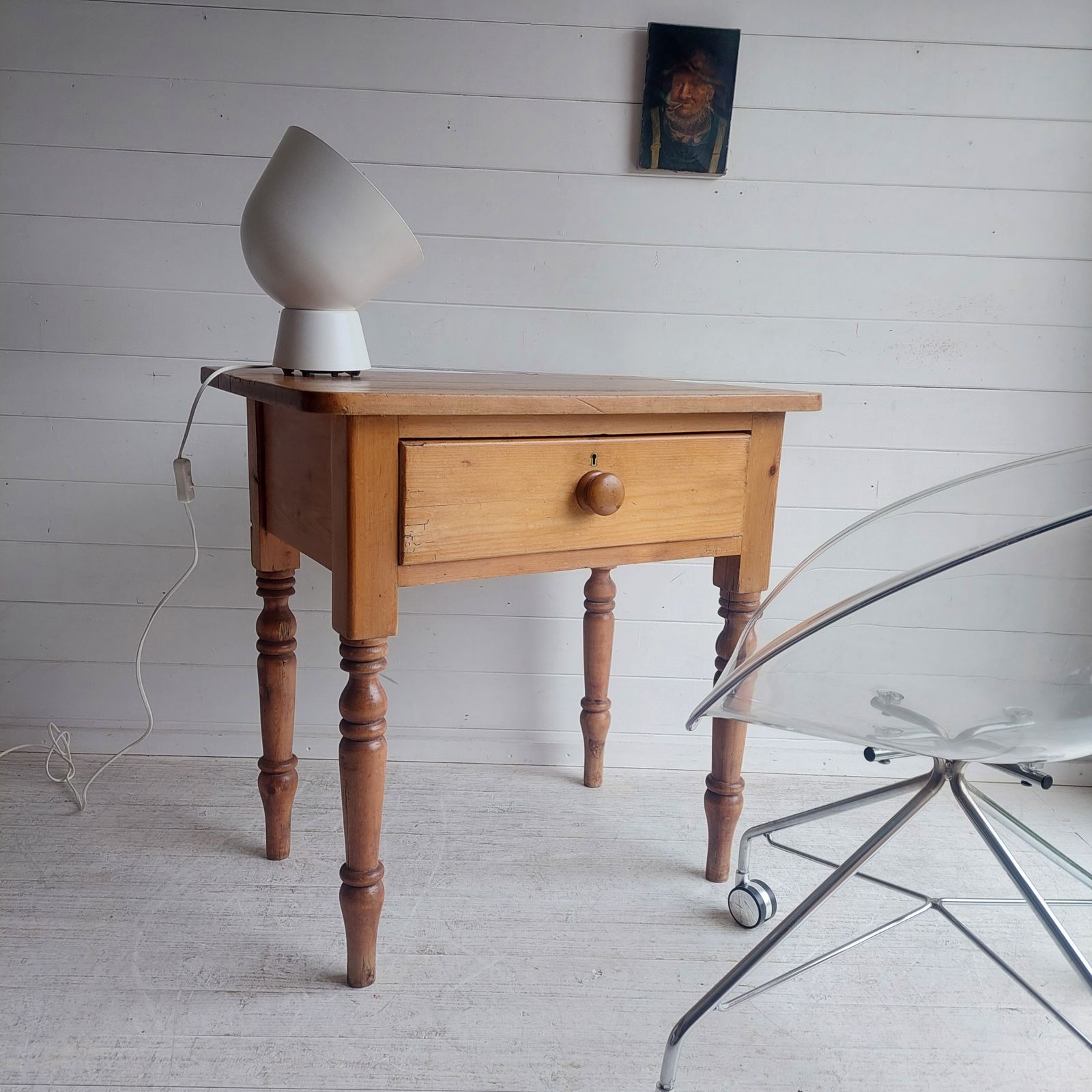 Victorian Antique Rustic Pine Side Table Small Desk Kitchen Console Table With Drawer 1900s