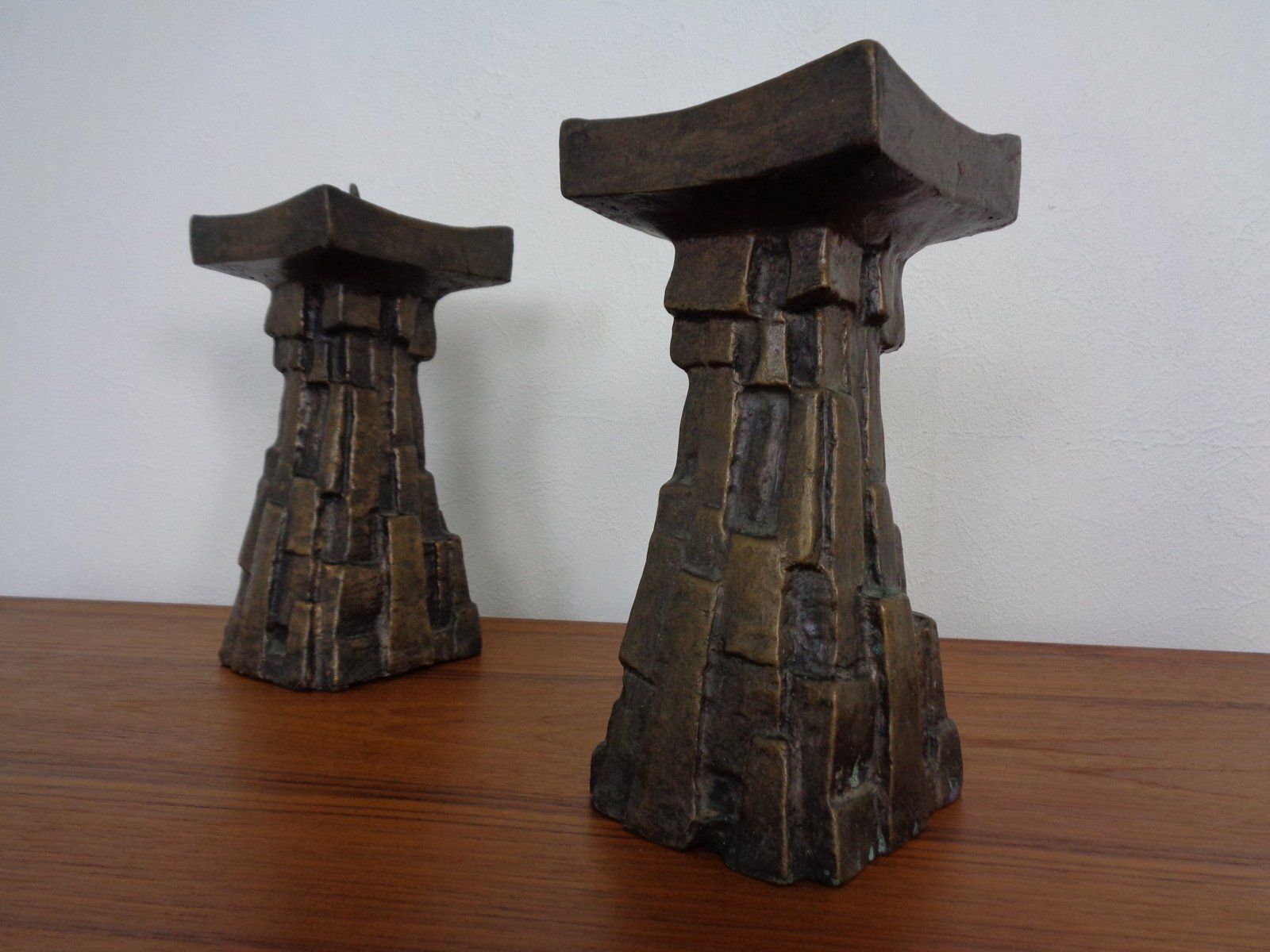 Large Brutalist German Bronze Candleholders, 1960s, Set Of 2 photo furniture
