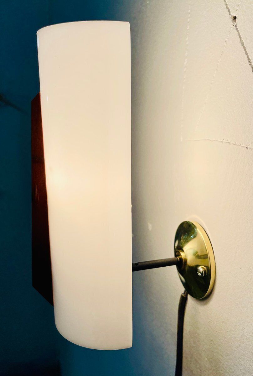 Italian Wall Lamp In Black Lacquered Brass, Acrylic Glass And Wood Finish, 1960s photo 229.0