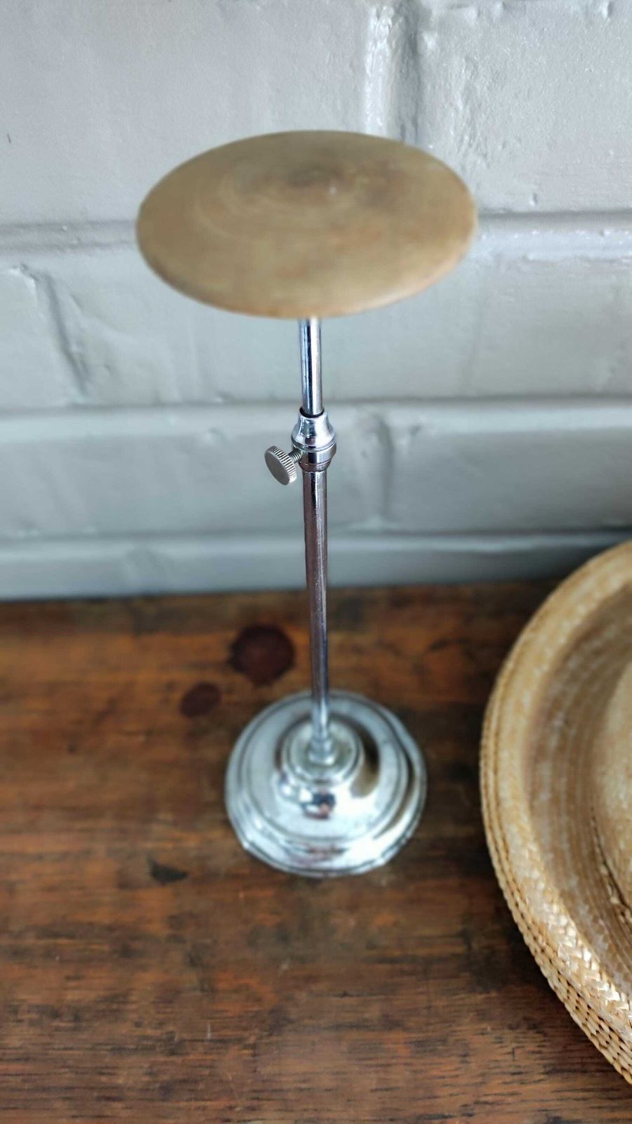 photo furniture Antique French Adjustable Chrome Hat Display Stand, Vn Siegel Paris