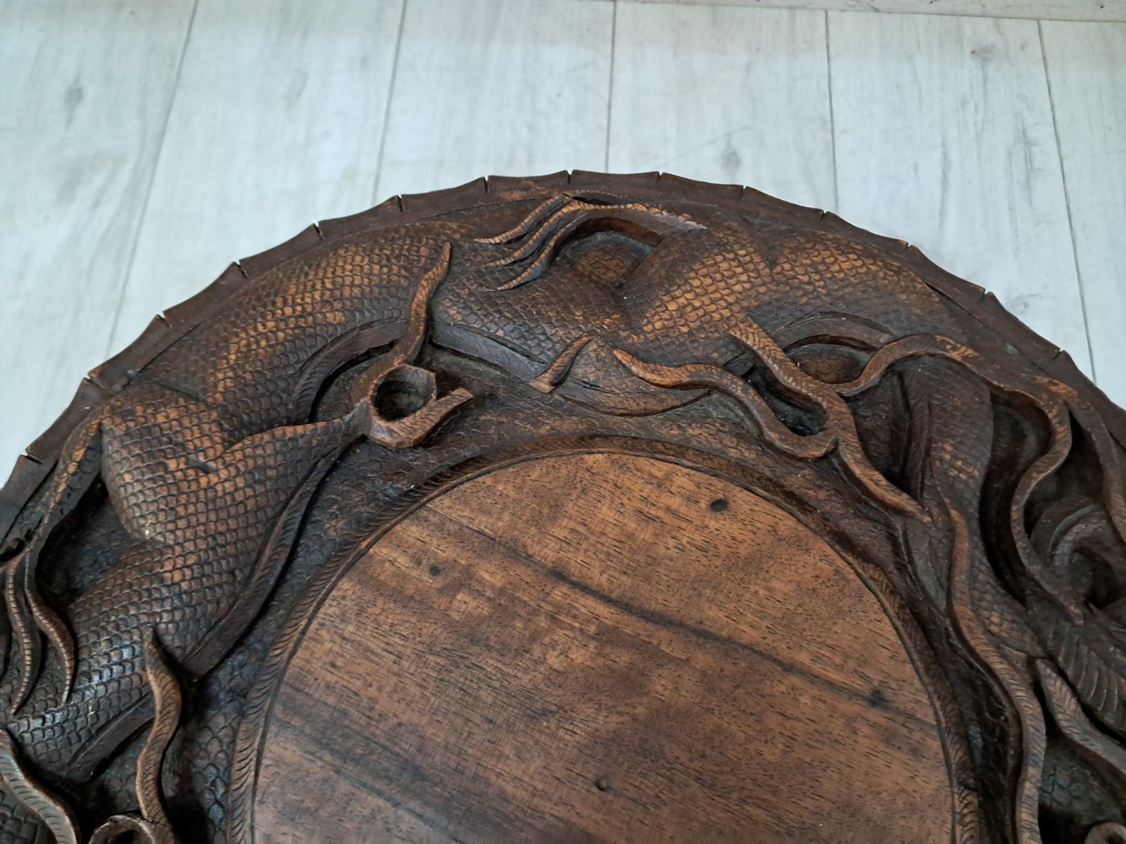 175.0 Antique Oriental Table Dragon Wooden Carved Plant Side Table 1920 photo