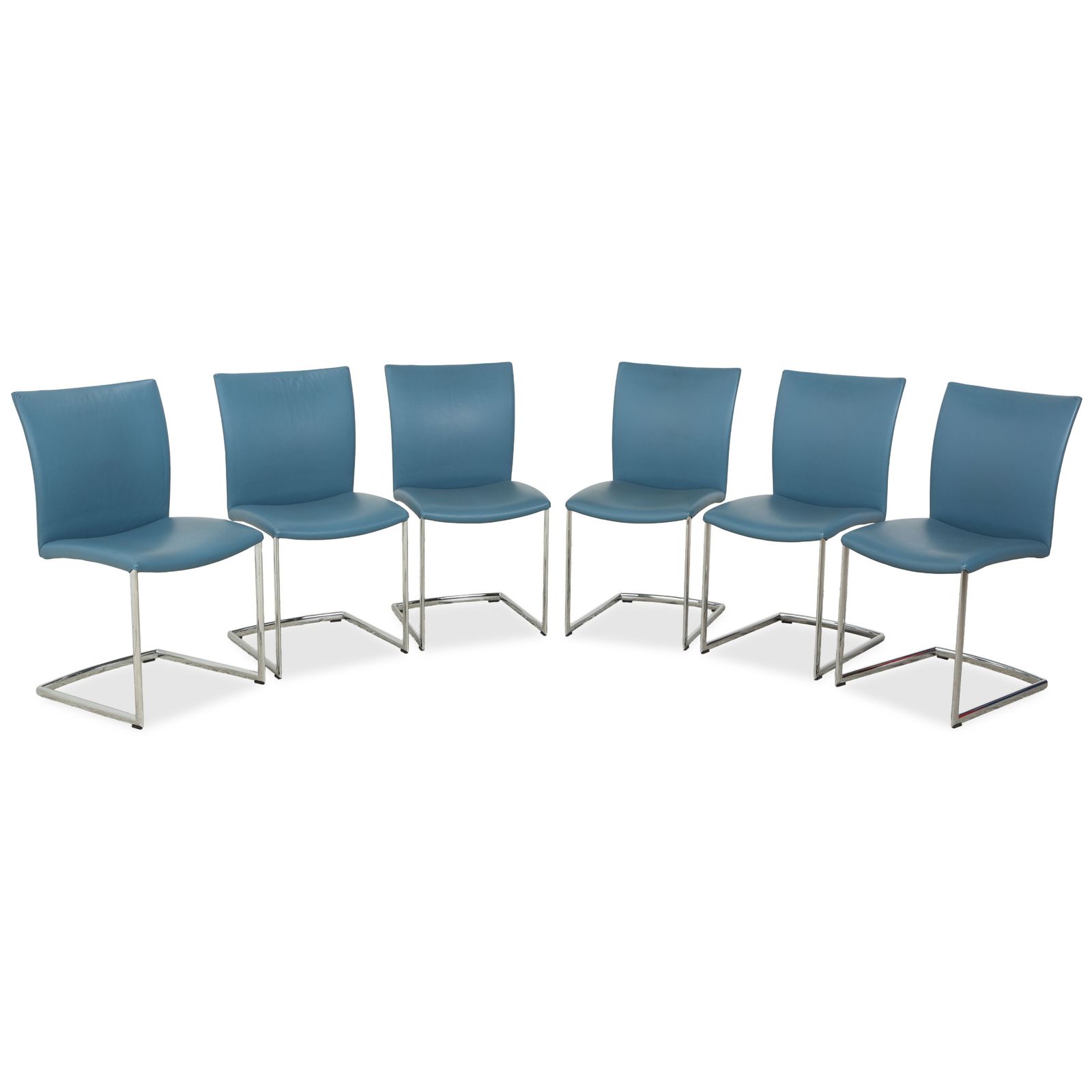 Set Van 6 Draenert Nobile Swing Leren Stoelen, Blauw En Petrol