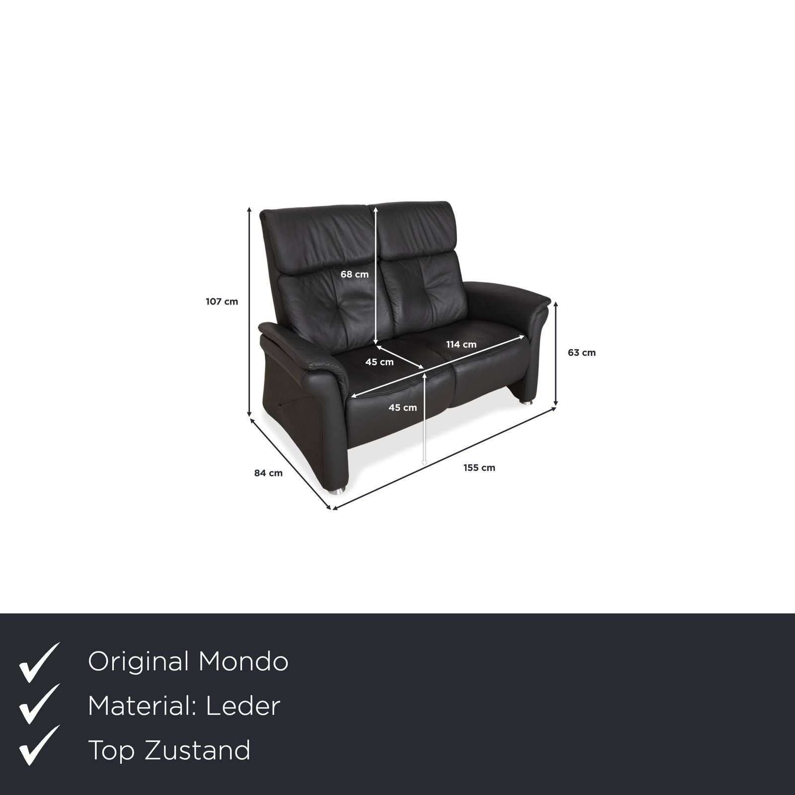 Canapé 2 places Mondo Varia en cuir, anthracite foncé photo furniture