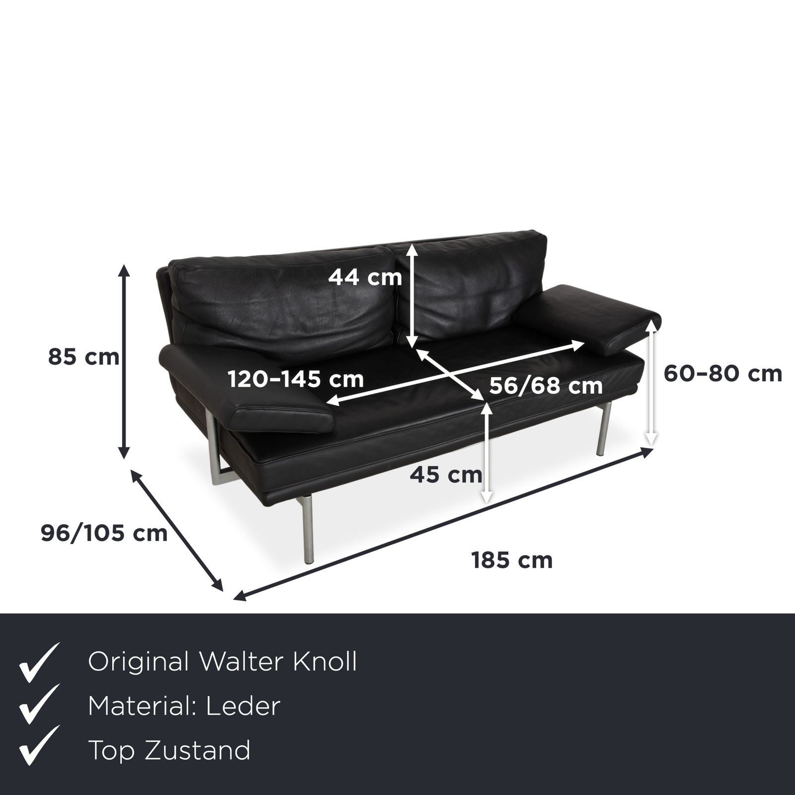 Walter Knoll Living Platform Leather Two Seater Black Sofa Manual Function photo furniture