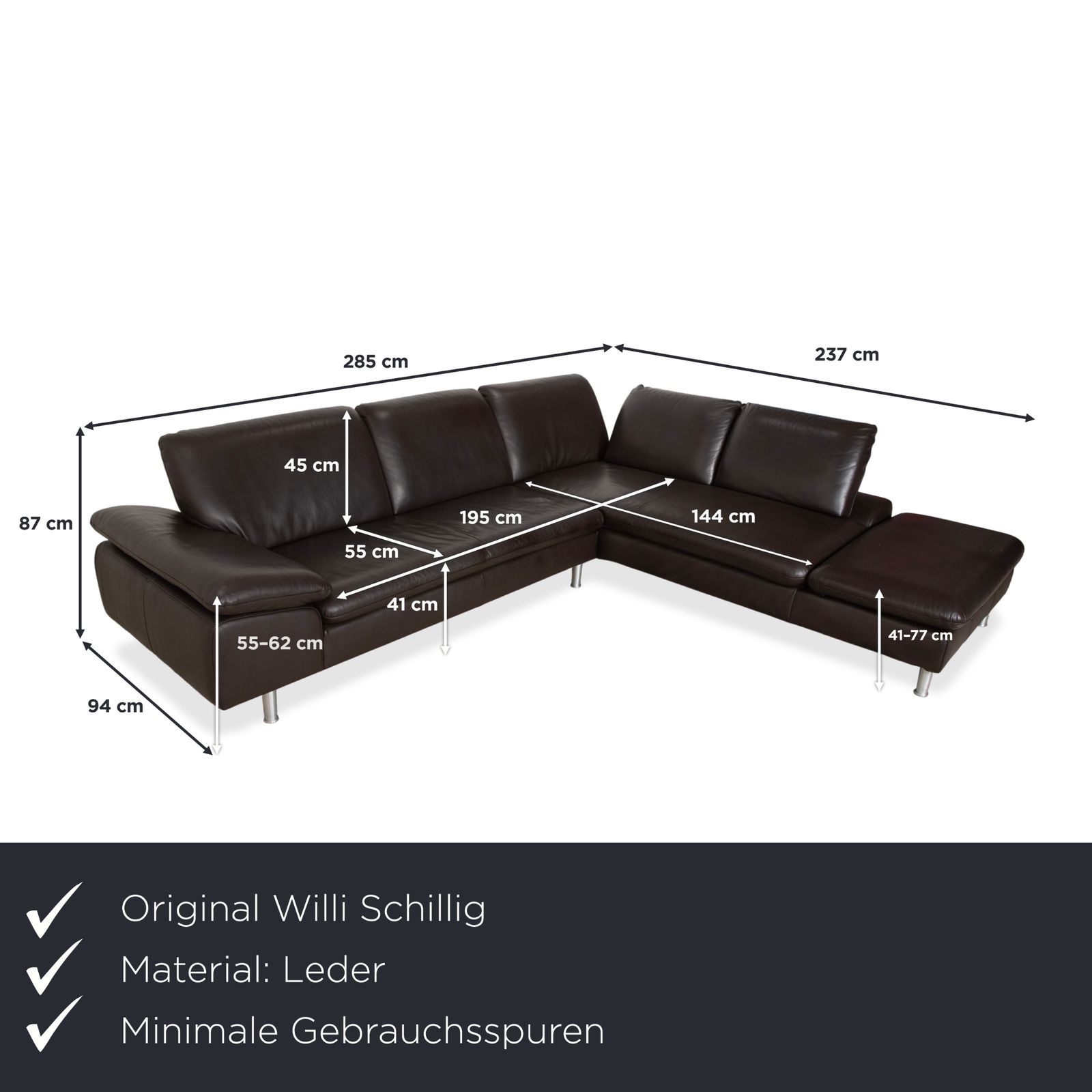 Canapé d'angle Willi Schillig Loop en cuir brun espresso, fonction manuelle photo furniture