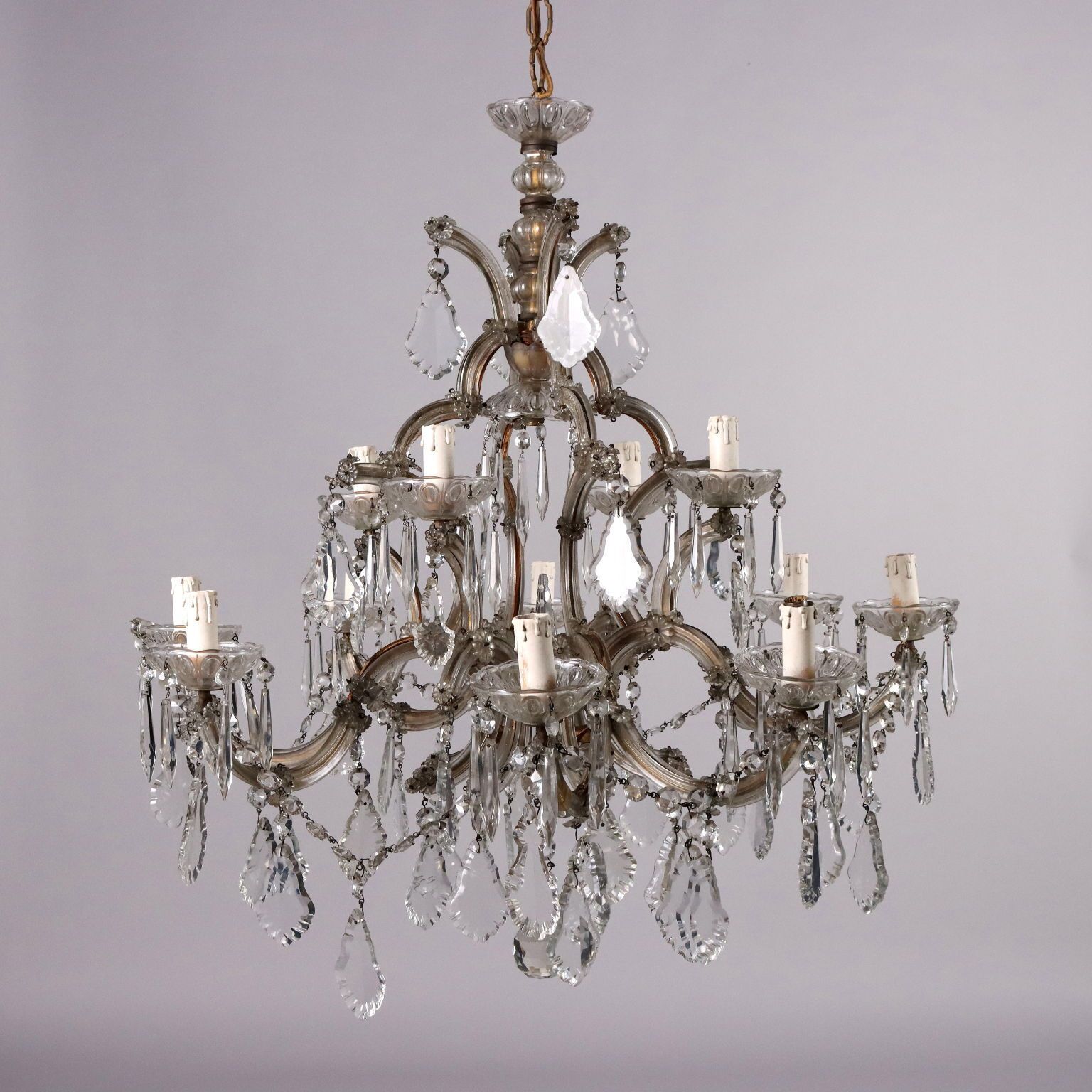 Antique 12 Light Chandelier Maria Theresa Style Glass XX Century photo for sale