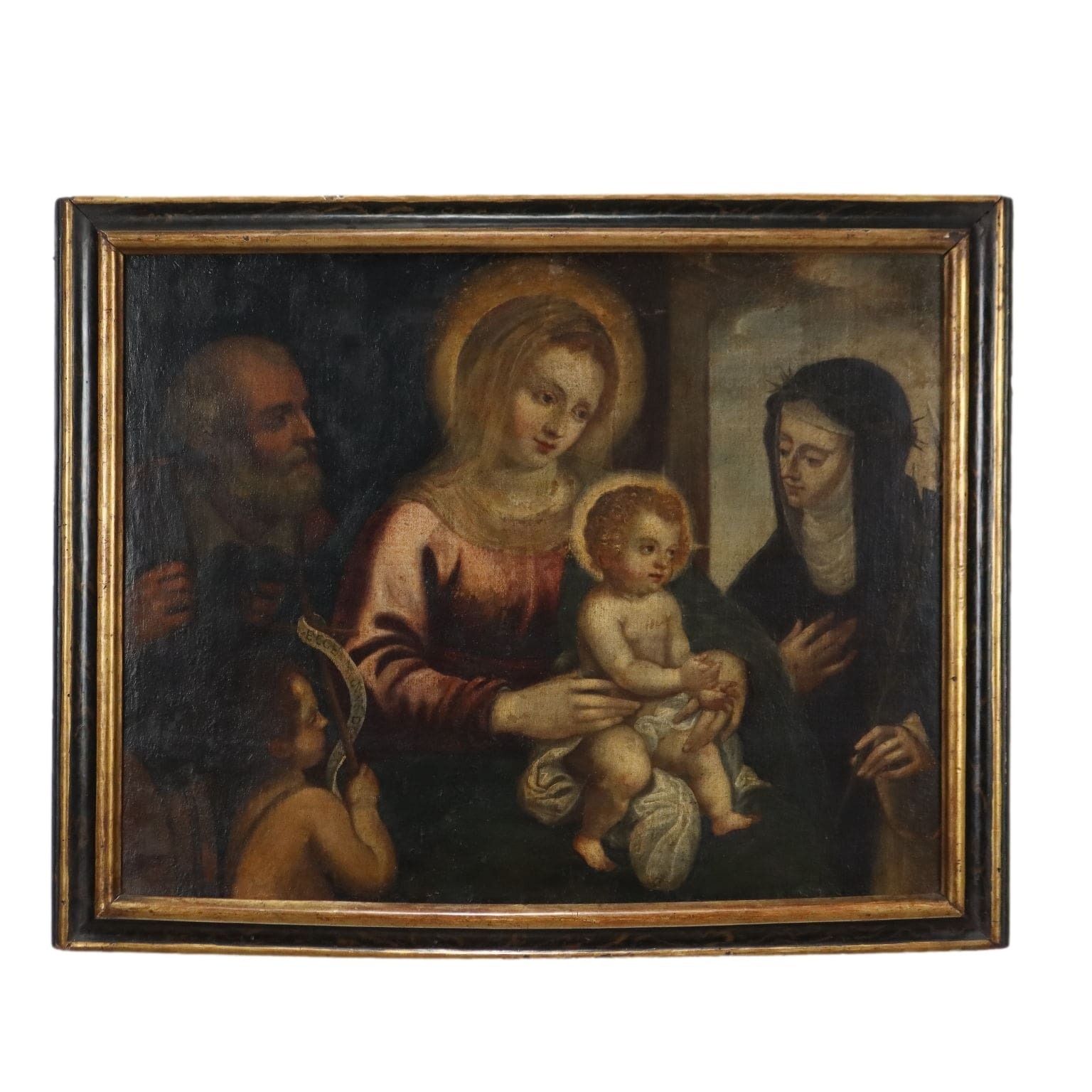 Antique Painting Religious Subject Oil On Canvas XVII Century