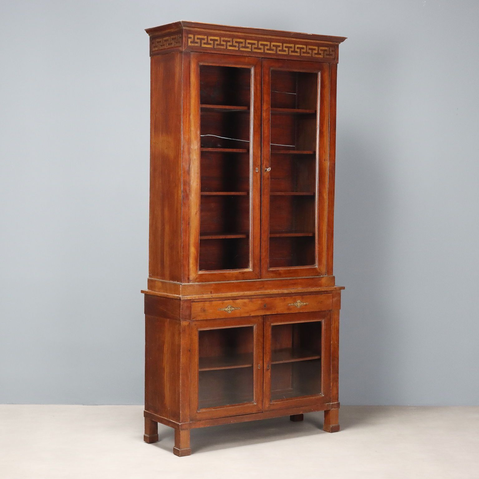 Antique Empire Display Cabinet Walnut Bronze Italy XIX Century