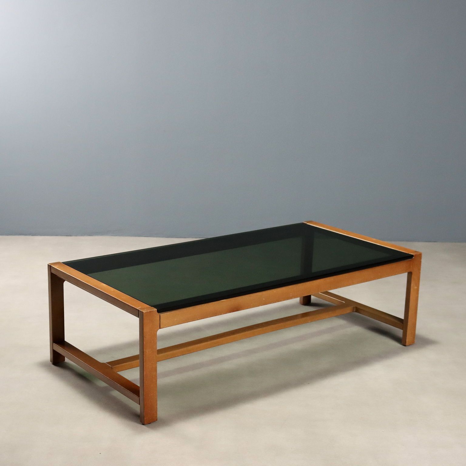 Vintage Coffee Table Painted Beech Glass Top Design 1980s