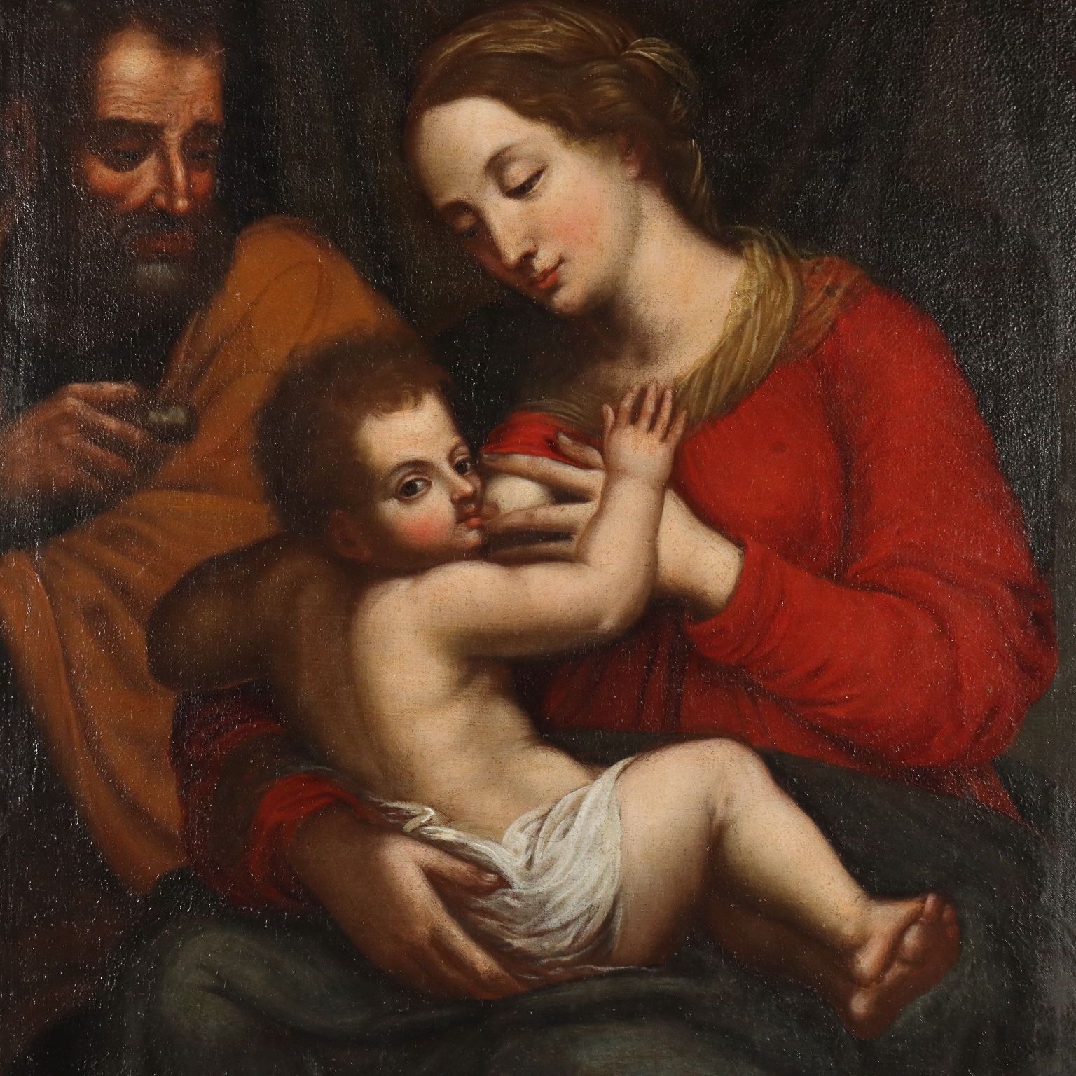 Antique Painting Virgin Mary With Jesus Child XVII Century photo for sale