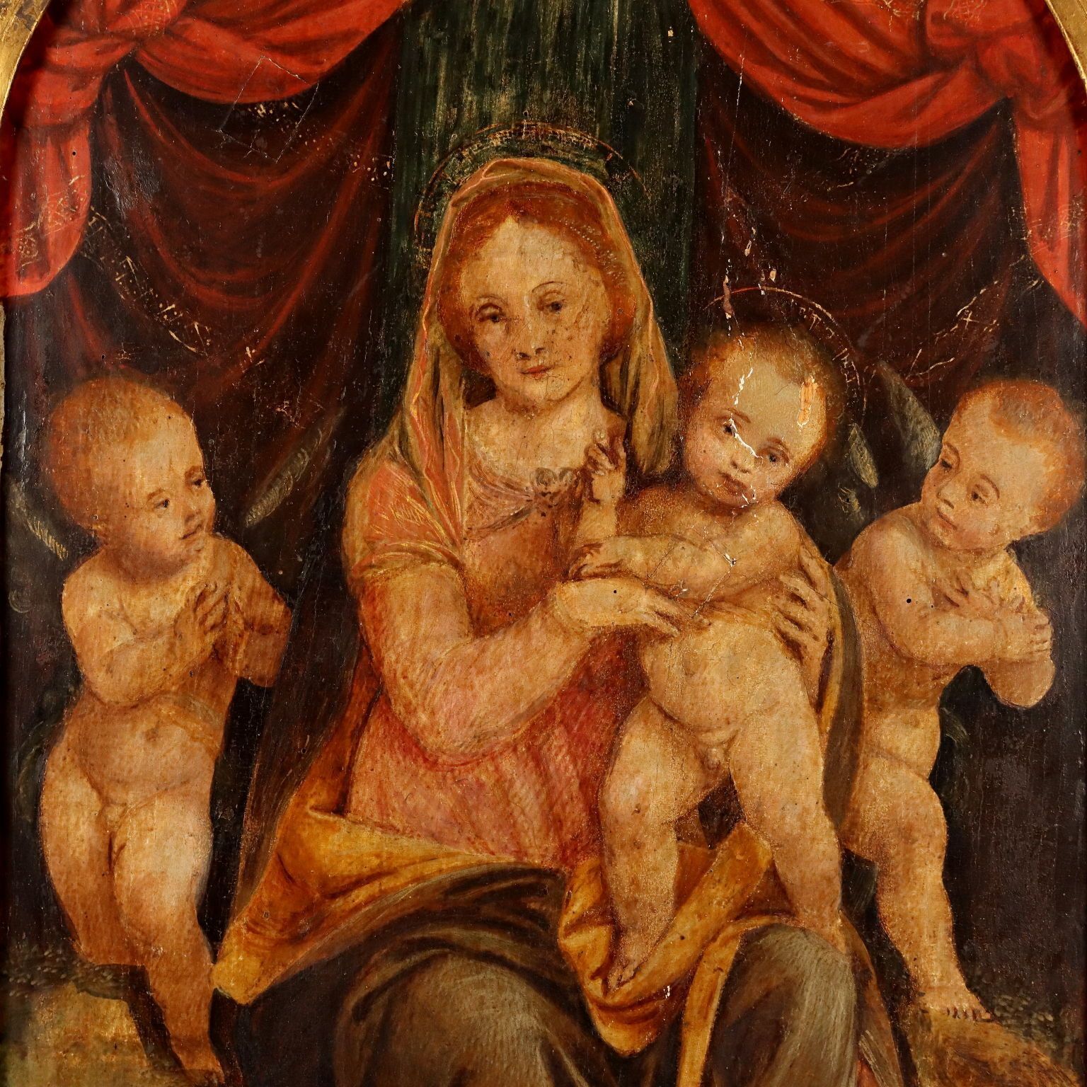 Antique Painting Virgin Mary With Jesus Child Oil On Hardboard '400 photo for sale