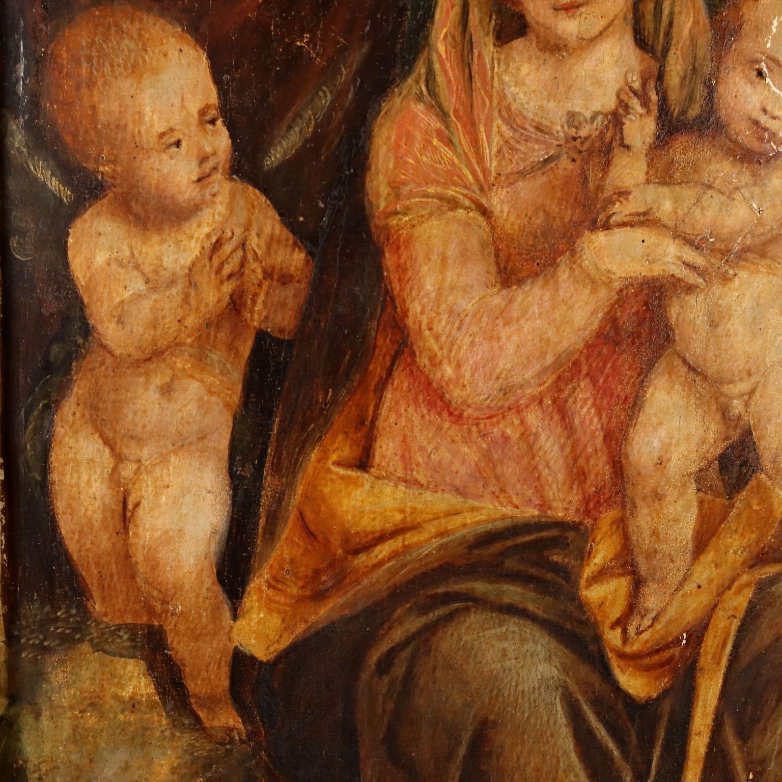 Antique Painting Virgin Mary With Jesus Child Oil On Hardboard '400 photo vinterior