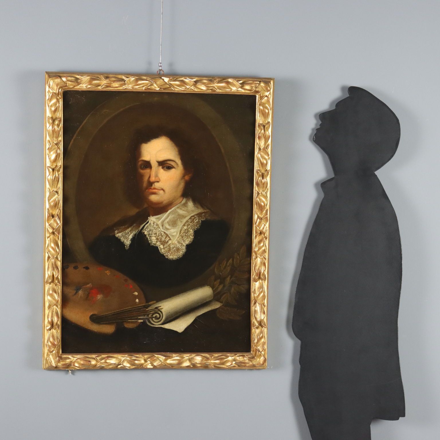 Antique Painting Portrait Of A Painter Oil On Canvas XVIII Century photo furniture