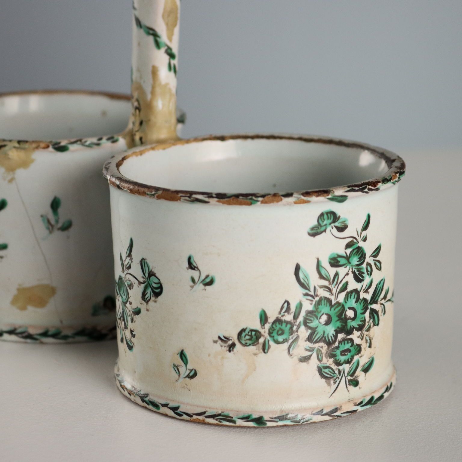 Antique Majolica Oil And Vinegar Holder Decorations XVIII Century photo for sale
