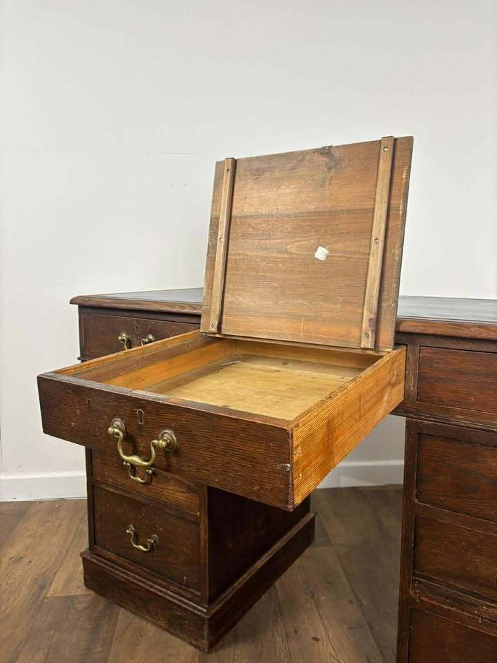 Furniture Victorian Oak Twin Pedestal Kneehole Desk photo