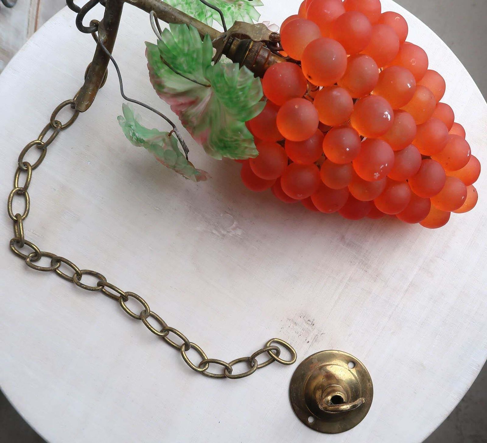 Vintage Bohemian Coloured Glass Bunch Of Grapes Light Fitting. C.1930 photo vinterior