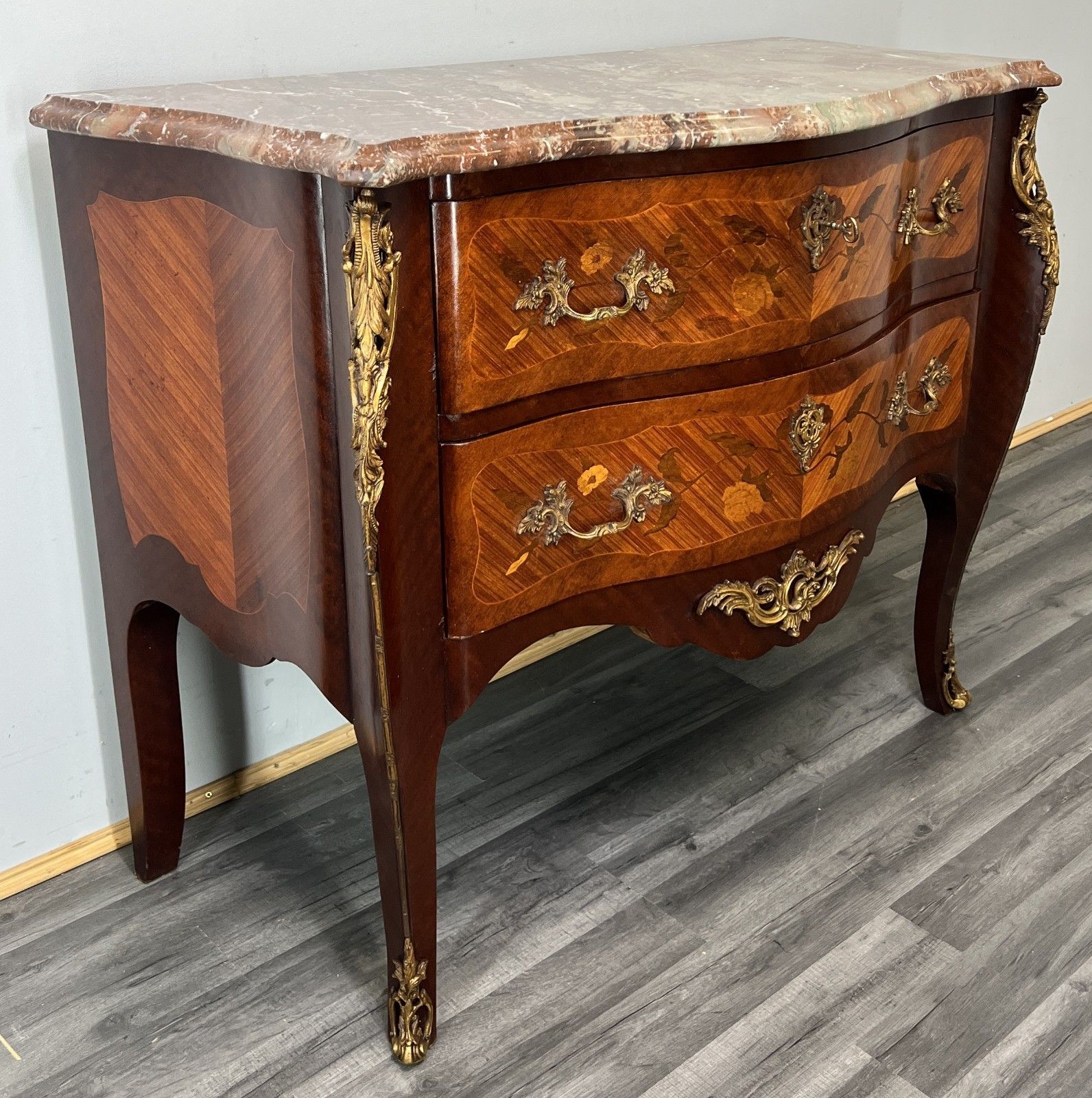 Chest Of Drawers Vintage French Style Marble Top Walnut Cabinet Lot 4781 photo furniture