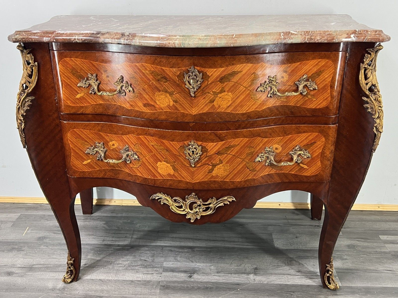 Chest Of Drawers Vintage French Style Marble Top Walnut Cabinet Lot 4781 photo 799.0