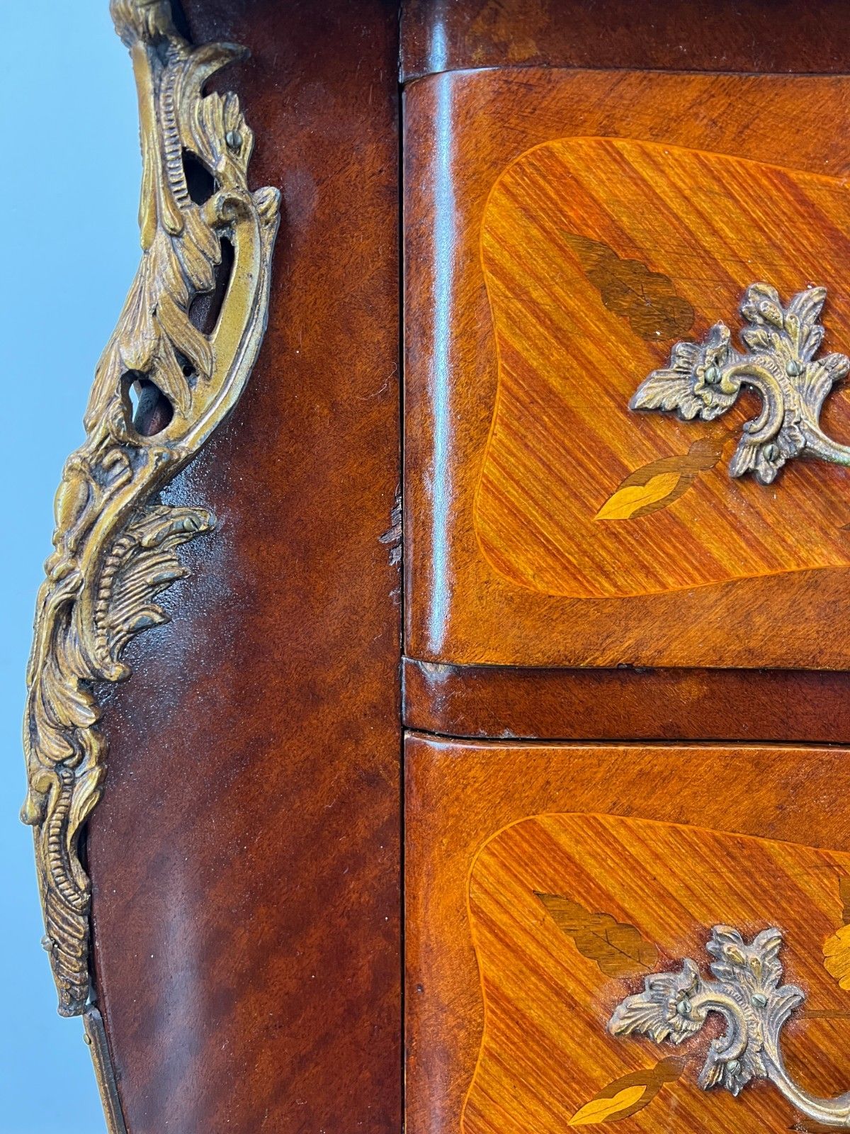 Furniture Chest Of Drawers Vintage French Style Marble Top Walnut Cabinet Lot 4781 photo