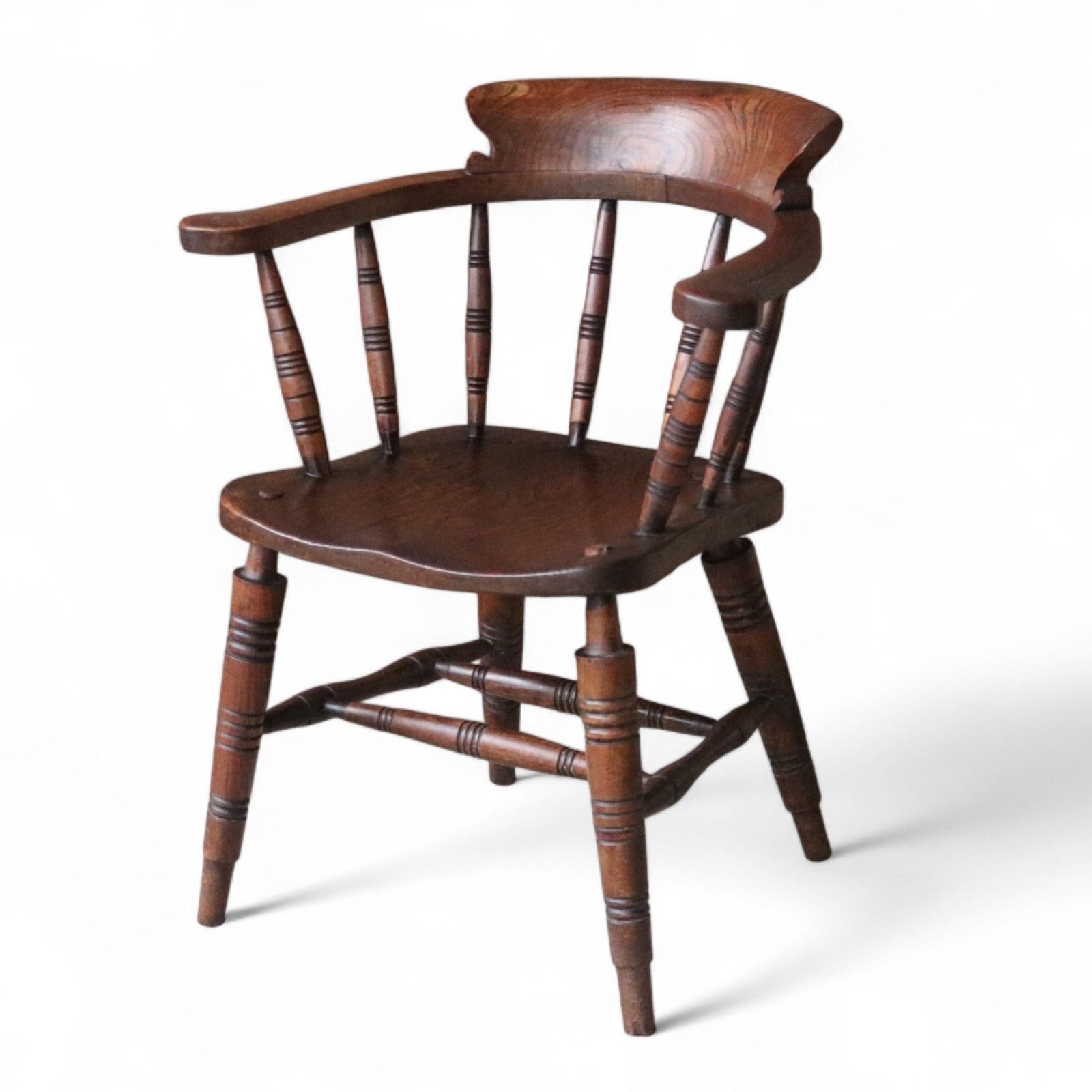 photo vintage Victorian Smoker’s Bow Chair C.1880 Elm & Beech Captains Chair