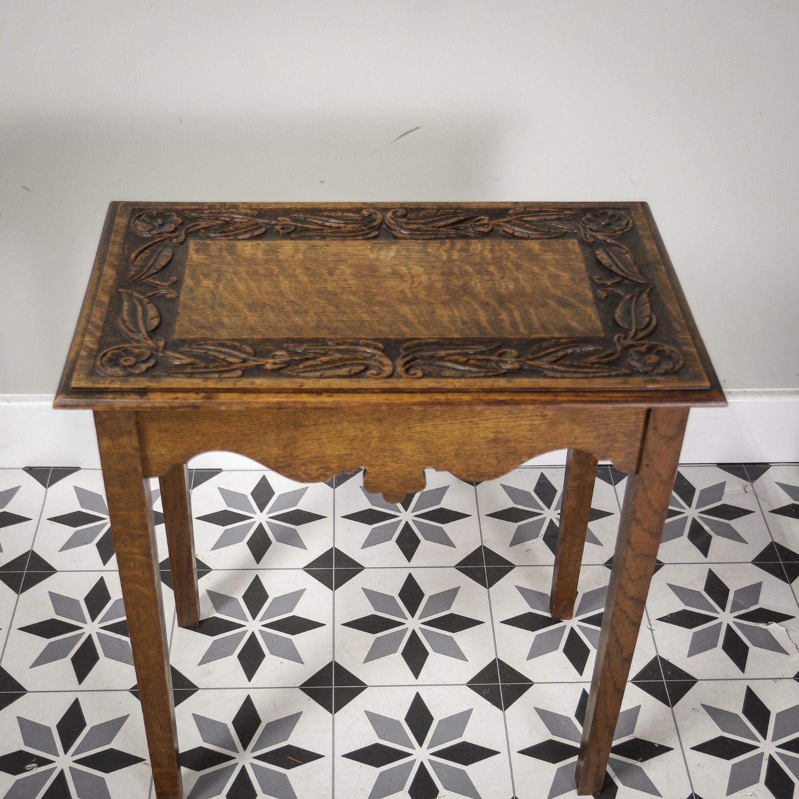 Victorian Antique Oak Side Or Hall Table Heavily Carved In Oak photo for sale