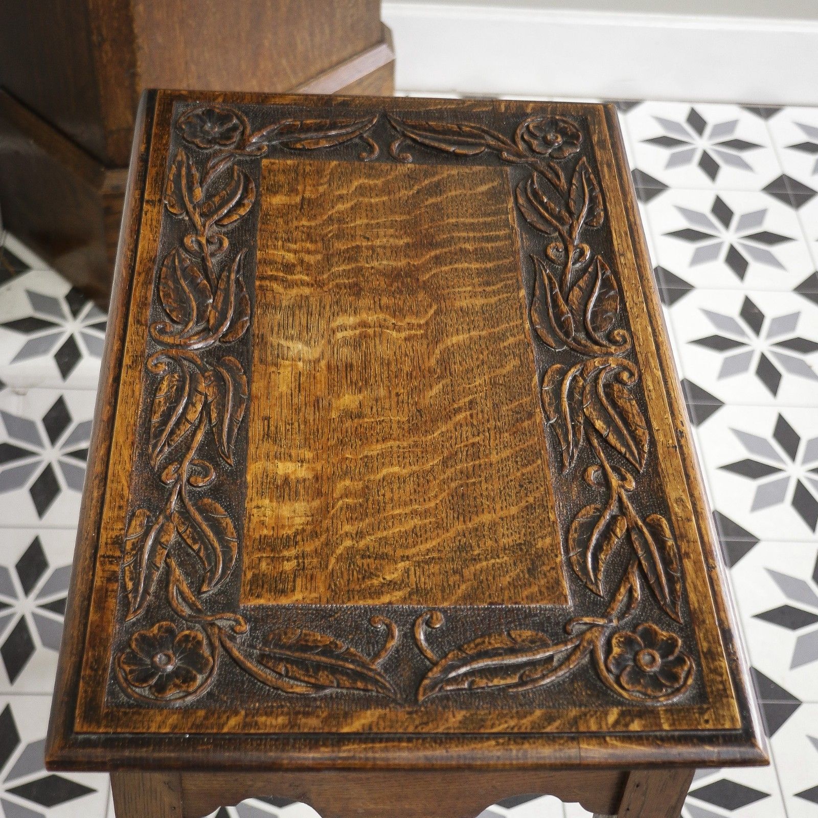 Victorian Antique Oak Side Or Hall Table Heavily Carved In Oak photo vintage