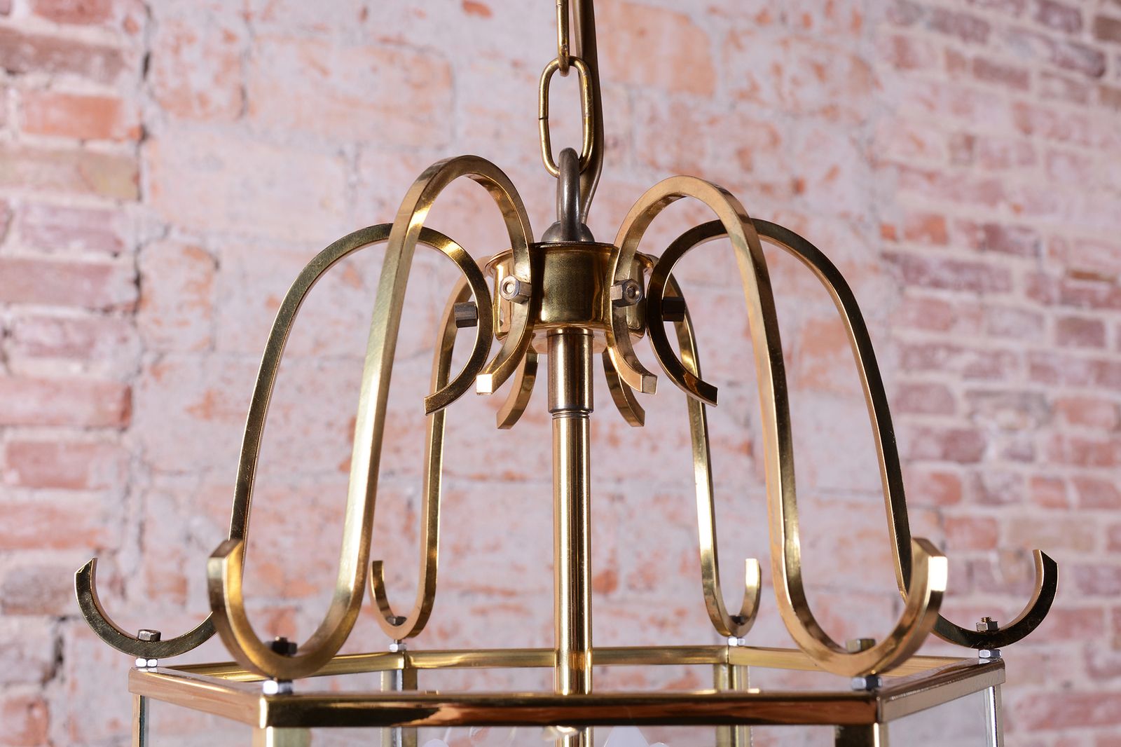 Restored Art Deco Chandelier, Brass, Glass, Rewired, Sweden, 1940s photo vintage