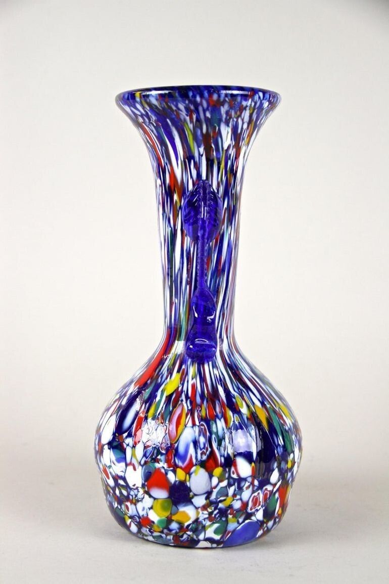 Blue Mid Century Murano Glass Vase By Fratelli Toso, Multicolored, It Ca. 1950 photo 450.0