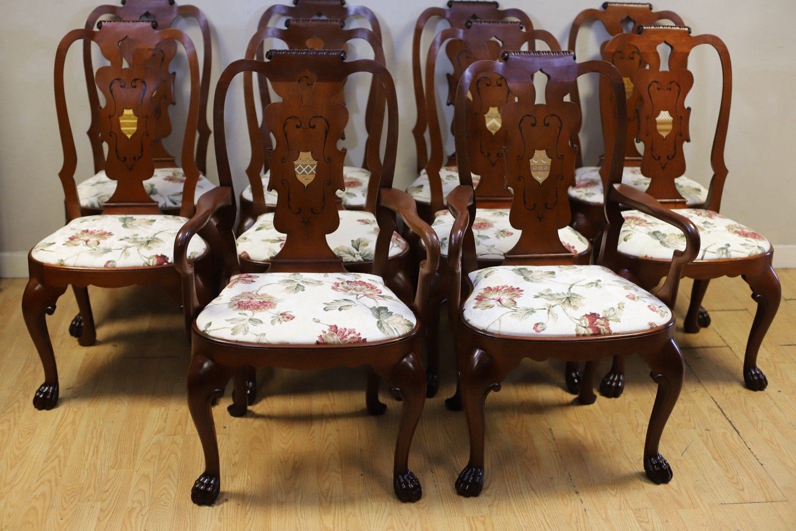 Thomas Messel , Stunning Set Of Ten Walnut Queen Anne Style Dinning Chairs