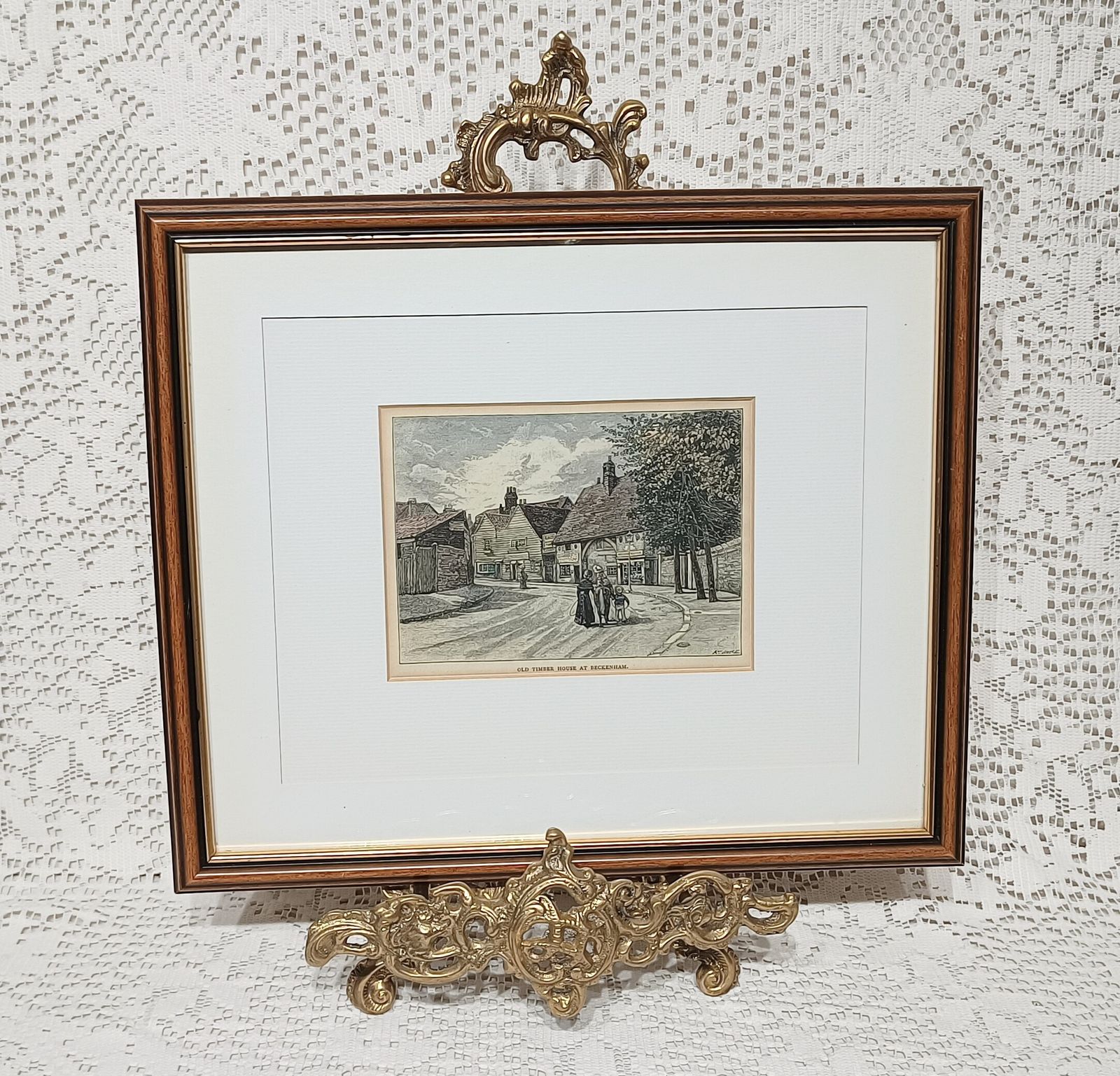 Antique Engraving Print The Old Timber House Beckenham Framed. photo for sale