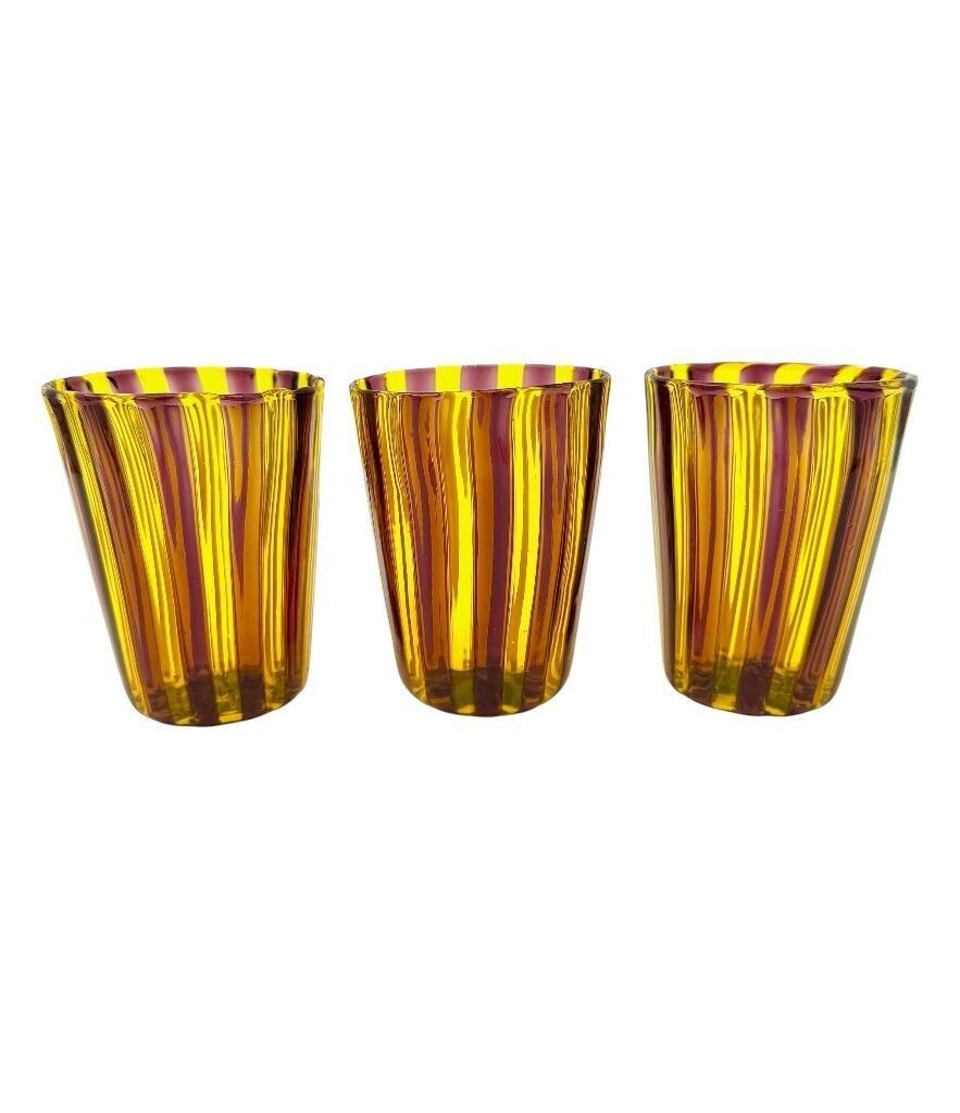 photo furniture A Set Of Six Wonderful Italian Handblown Murano Glass Tumblers With Brown And White Stripes