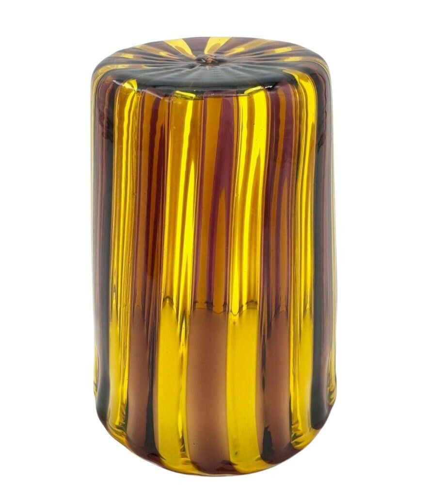 photo vinterior A Set Of Six Wonderful Italian Handblown Murano Glass Tumblers With Brown And White Stripes