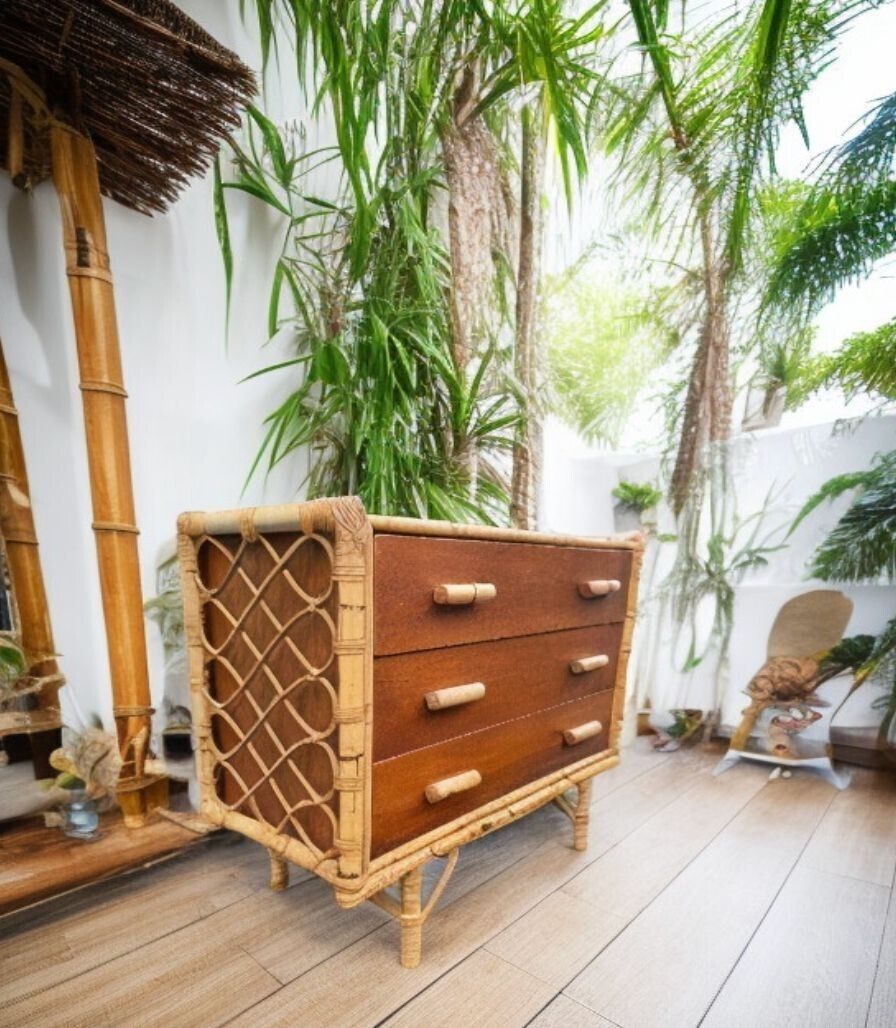 1850.0 An Italian 1970s Bamboo And Beech Wood Chest Of Drawers photo