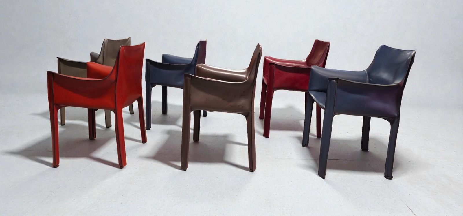 Cab 413 Set Of Six Armchairs In Multicolor Leather By Mario Bellini For Cassina photo vintage
