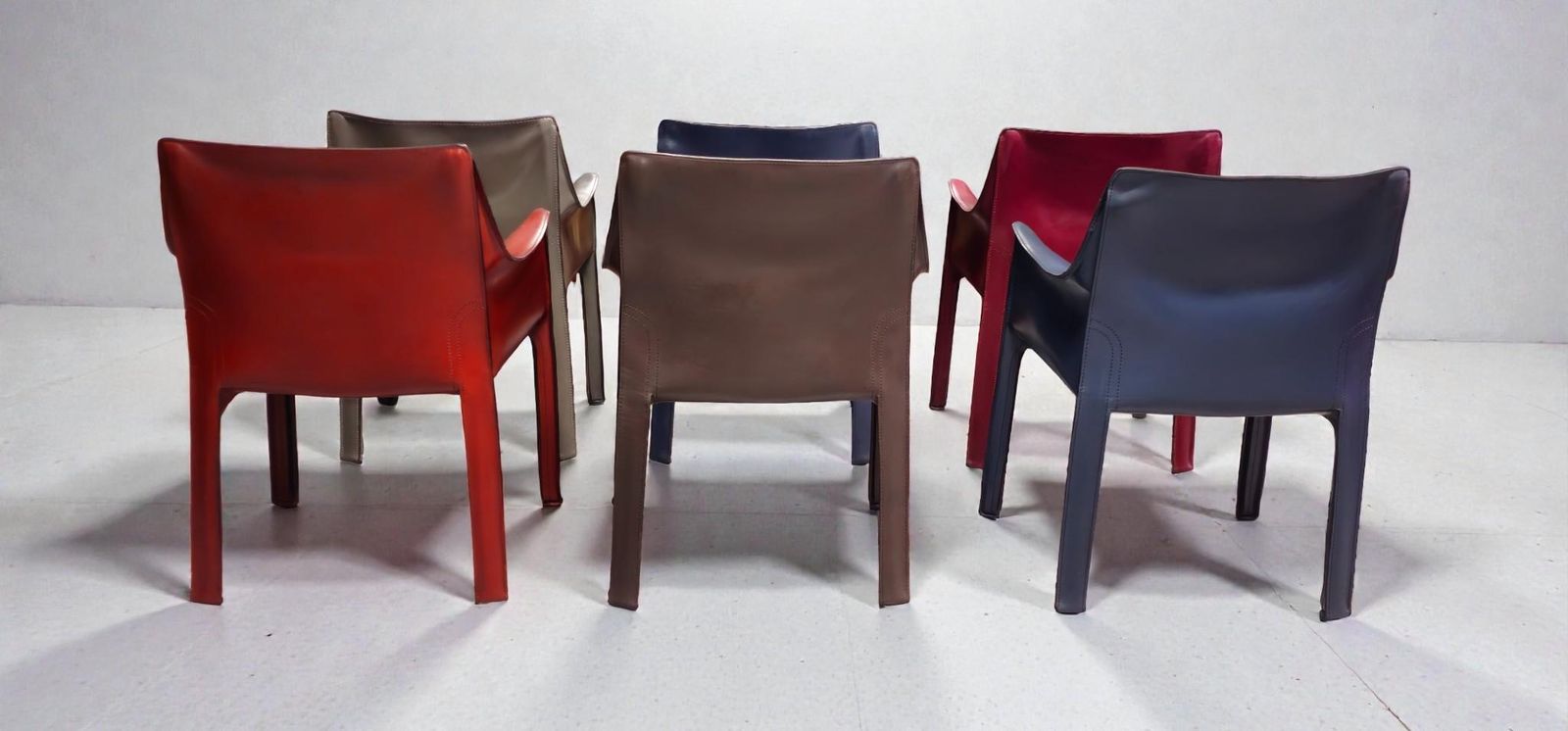 photo furniture Cab 413 Set Of Six Armchairs In Multicolor Leather By Mario Bellini For Cassina