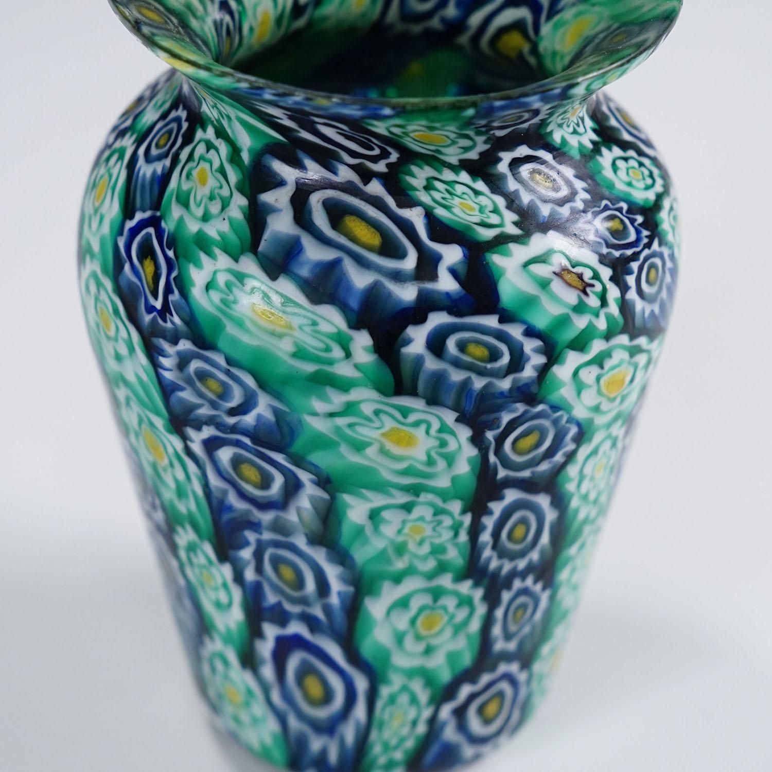 Antique Millefiori Vase Green Blue, Fratelli Toso Murano Ca. 1920s photo Home Decor