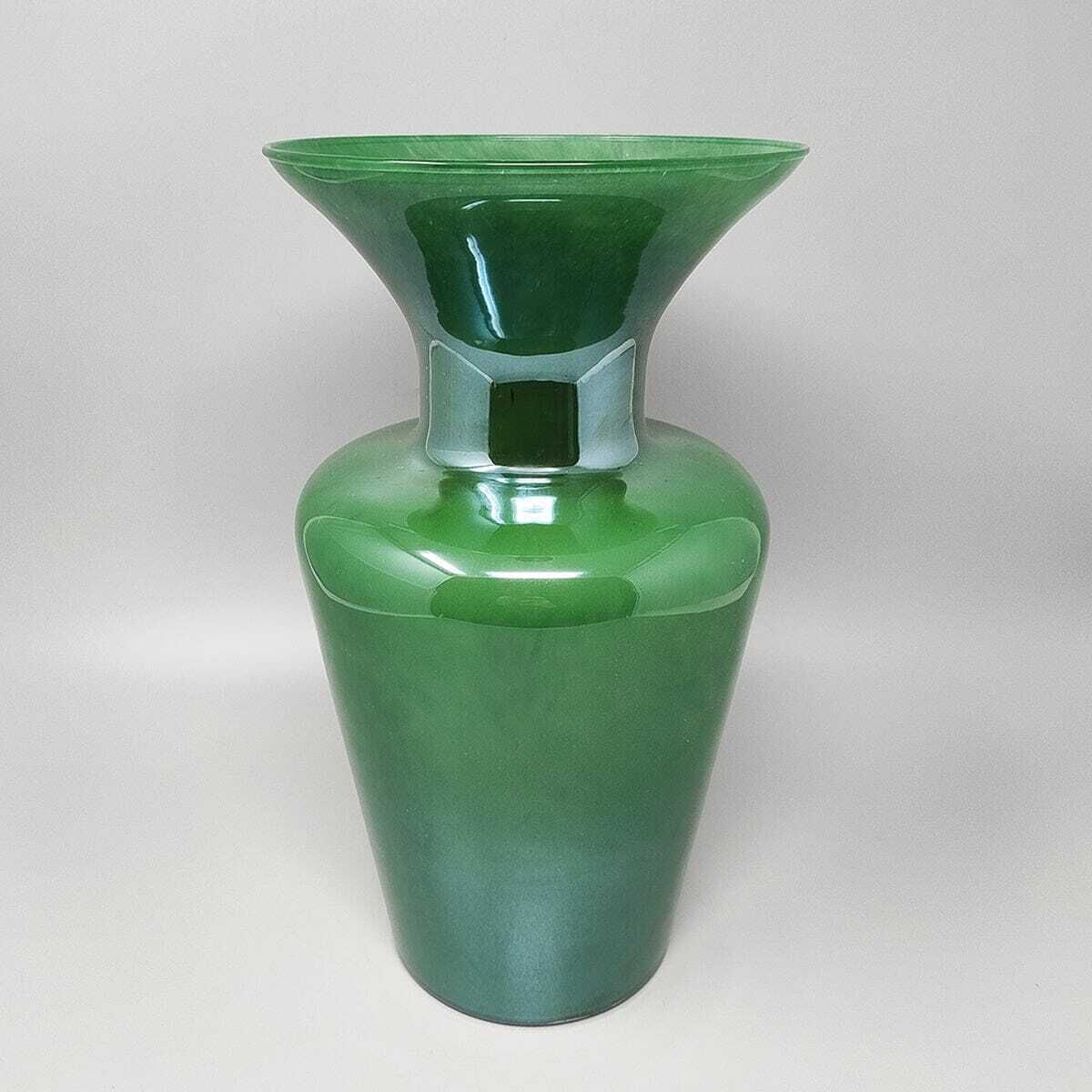 1970s Luxury Handcrafted Green Vase In Murano Glass By Maestro Del Vetro. Made In Italy. photo for sale