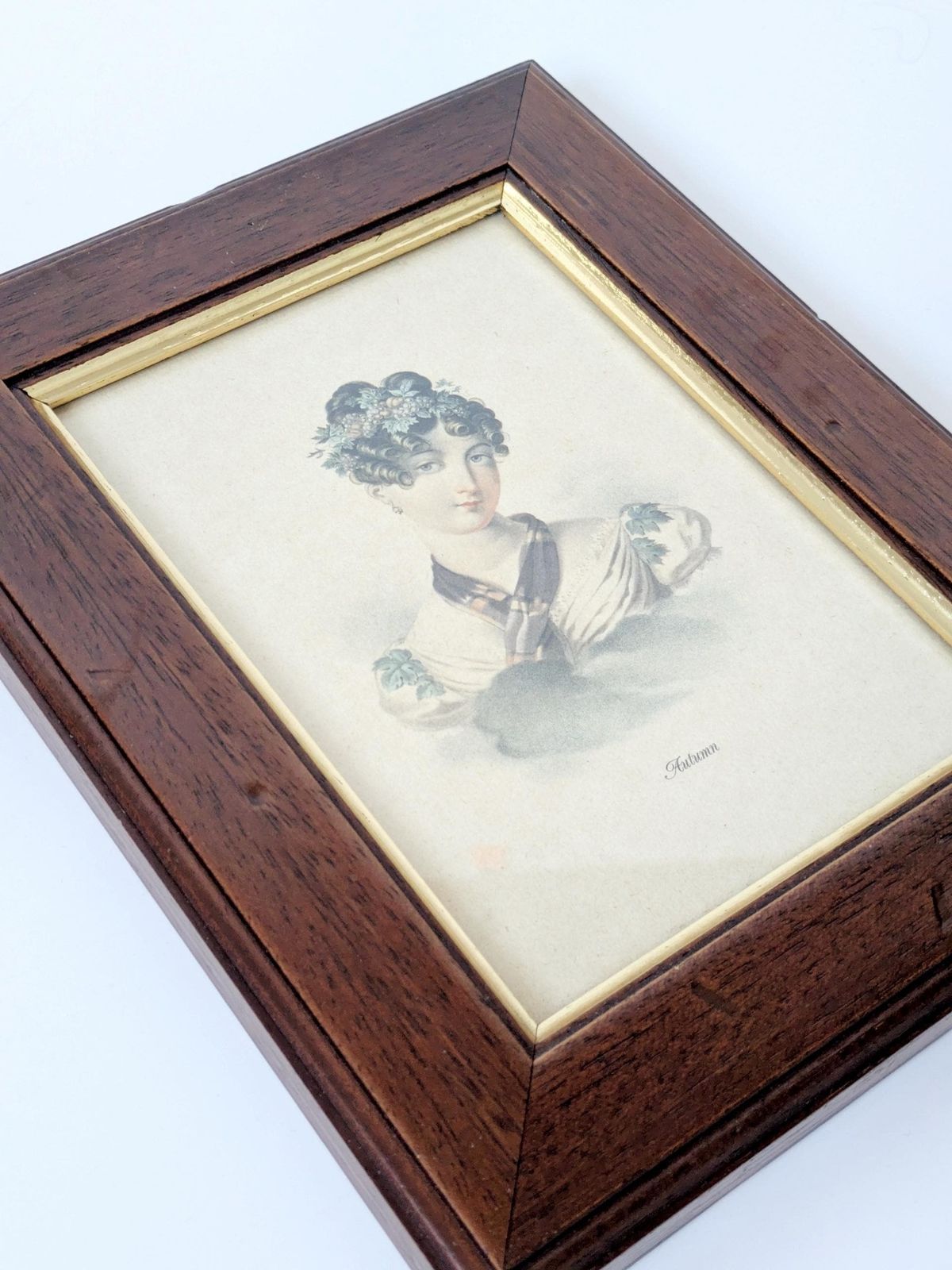 photo vinterior Set Of 2 Vintage Framed Lithographs “Spring & Autumn” By Charles Aubry, Regency Era Portraits