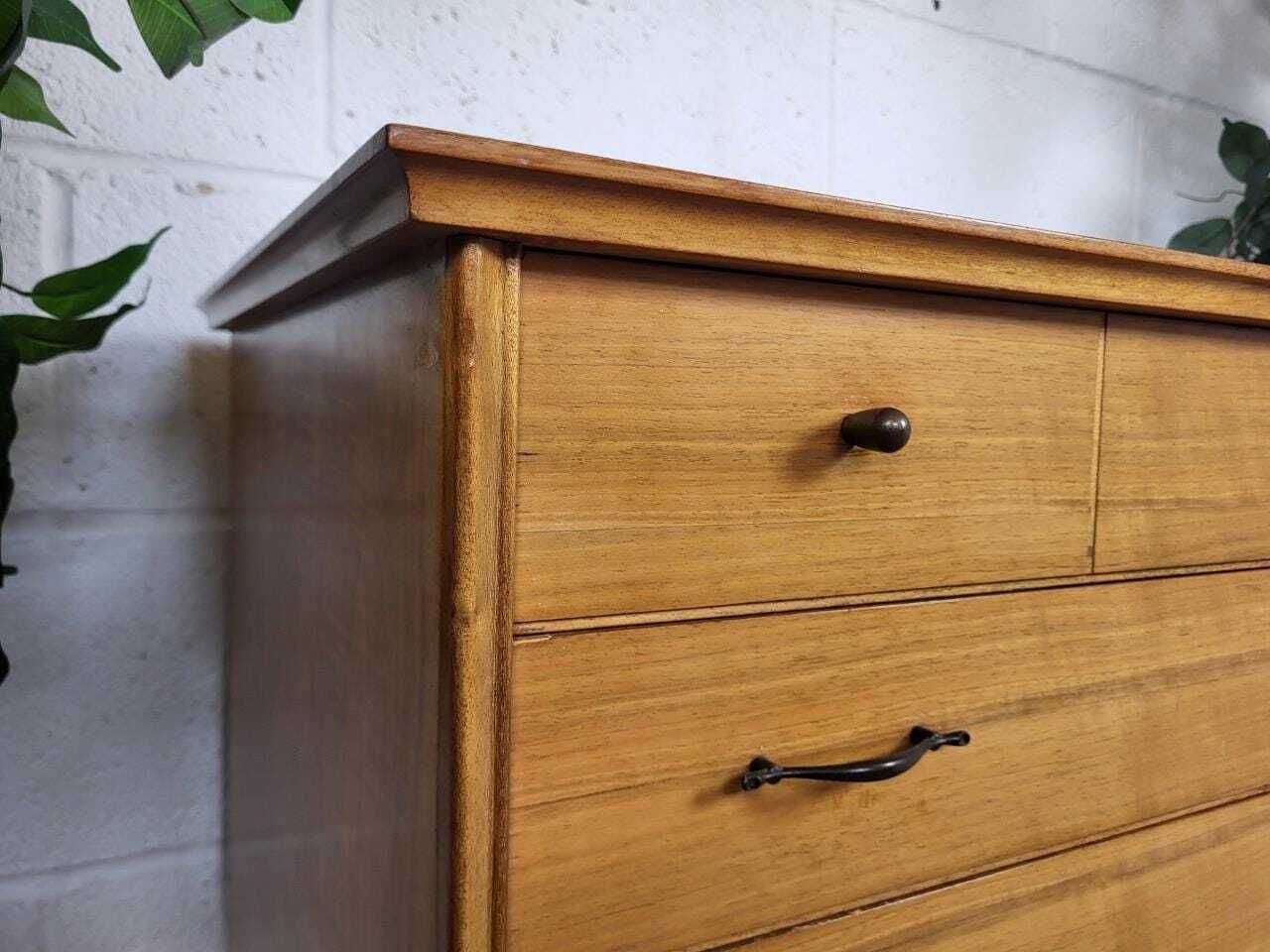 Vintage Mid Century Alfred Cox Walnut Chest Of 5 Drawers Scandi Mcm Retro photo vinterior