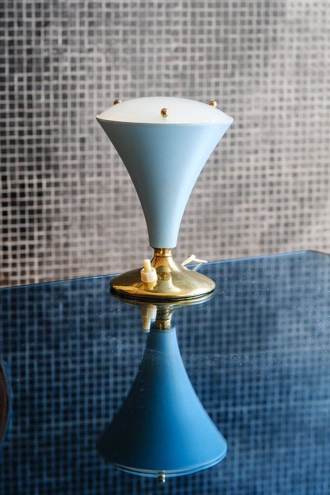 Mid Century Modern Italian Table Lamp In Glass And Metal By Gilardi & Barzaghi, 1950s photo furniture