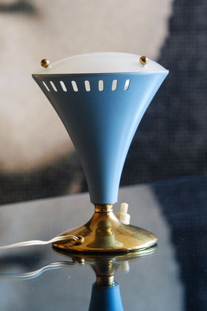 photo for sale Mid Century Modern Italian Table Lamp In Glass And Metal By Gilardi & Barzaghi, 1950s
