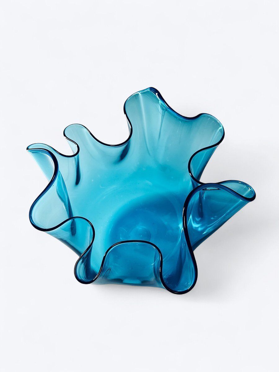 Fazzoletto Vase In Blue Murano Glass From Venini, Italy photo for sale