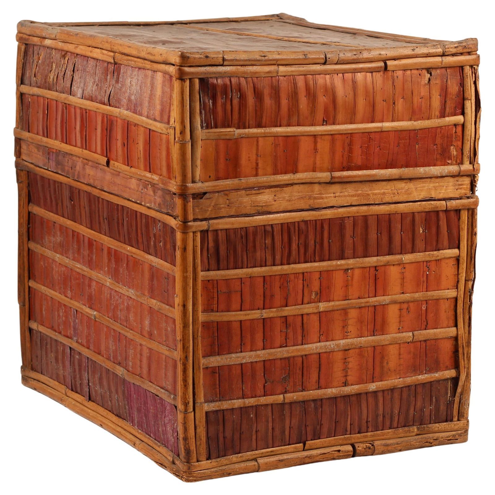 Dowry Box, Lombok Indonesia, Cowrie, Painted Palm & Bamboo 1950’s photo for sale