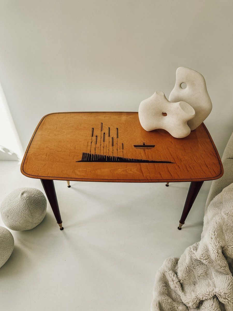 photo vinterior Mid Century Coffee Table With Wooden Top, 1960s