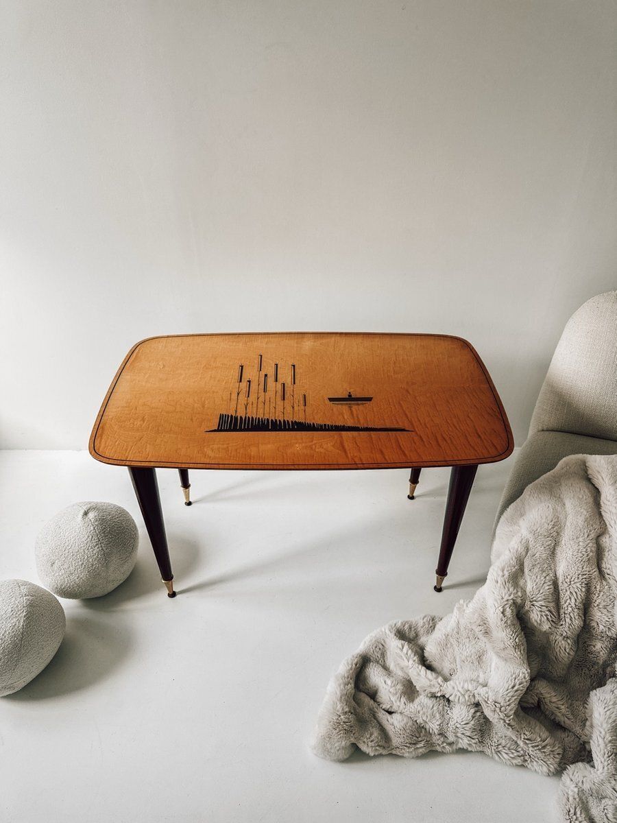 photo vintage Mid Century Coffee Table With Wooden Top, 1960s
