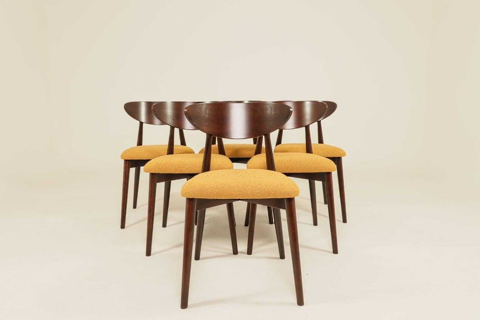 Ocra Dining Chairs Set Of 6, Yellow Bouclè Fabric, Dark Wood