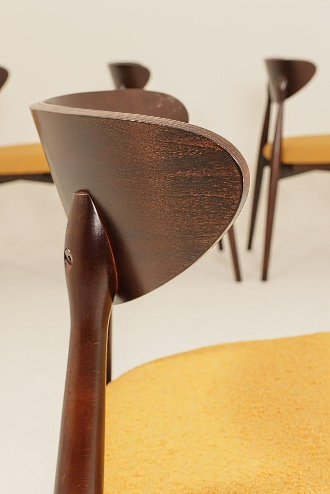Furniture Ocra Dining Chairs Set Of 6, Yellow Bouclè Fabric, Dark Wood photo